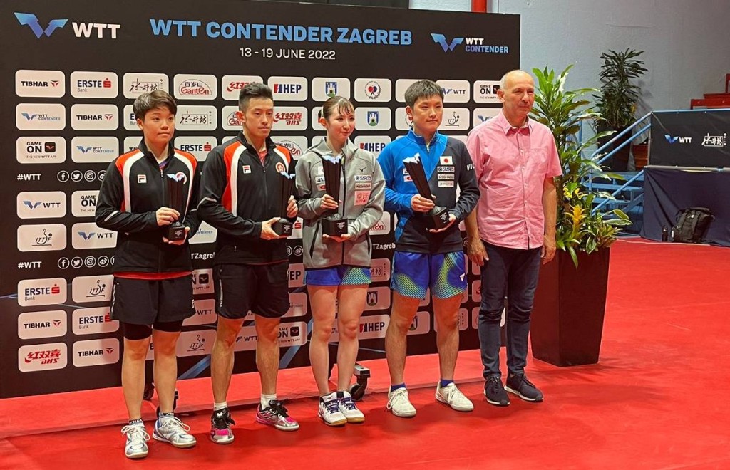 张本智和及早田希娜拍档首次在混双夺冠。 香港乒乓球总会图片 
