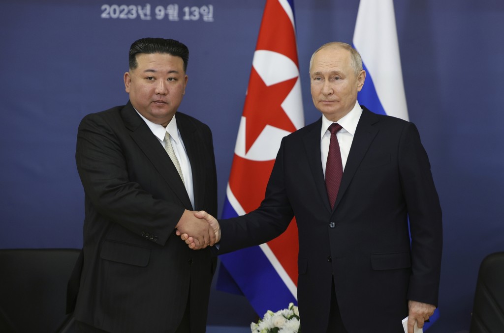 普京擬最快下周訪問北韓，料會晤金正恩。圖為2人去年9月在俄羅斯遠東地區會面。美聯社