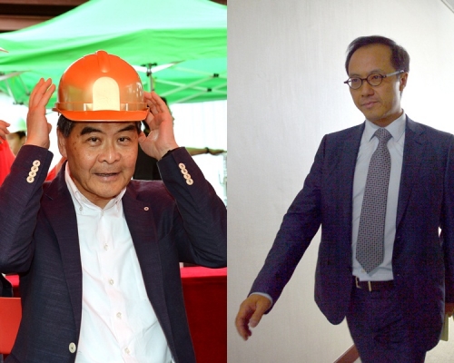 梁振英（左）反駁梁繼昌是政治炒作。資料圖片
