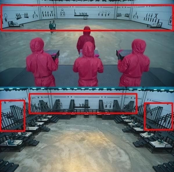 场景中早已在墙上画了六个游戏。