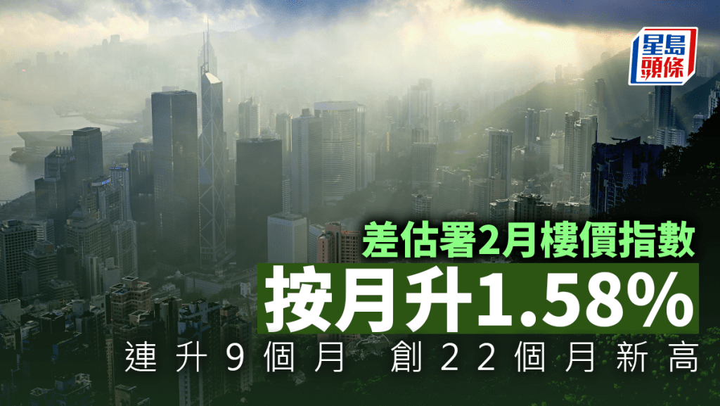 差估署2月樓價指數按月升1.58% 連升9個月 創22個月新高
