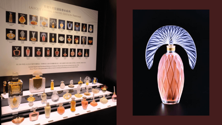 香水瓶是品牌創作的重要項目之一，展覽中正展示了歷年的經典作品。