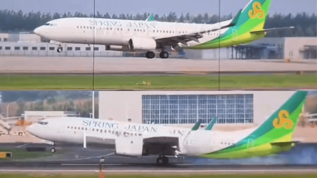 春秋航空日本客機飛哈爾濱重著陸　波音737機尾刮跑道狂冒煙。新京報