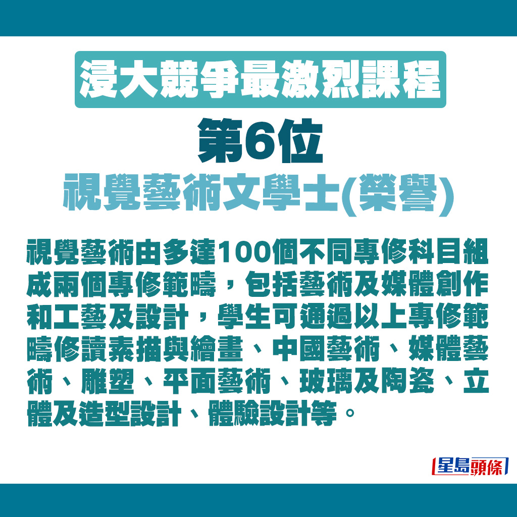 视觉艺术由多达100个不同专修科目组成两个专修范畴。