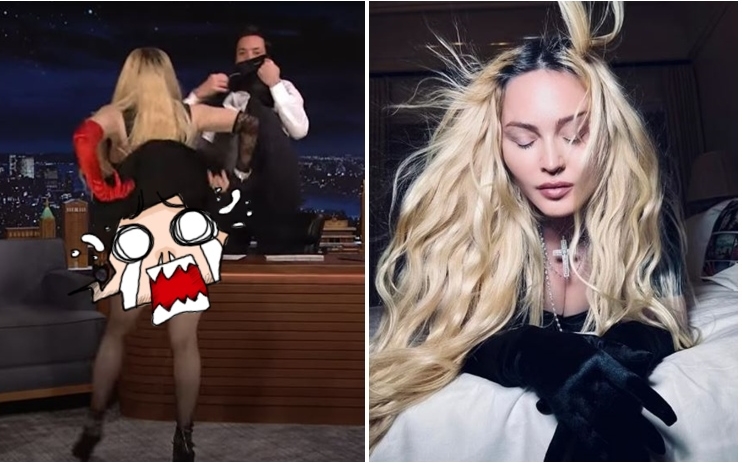 麥當娜受訪途中露底，名嘴Jimmy Fallon用衫掩嘴。