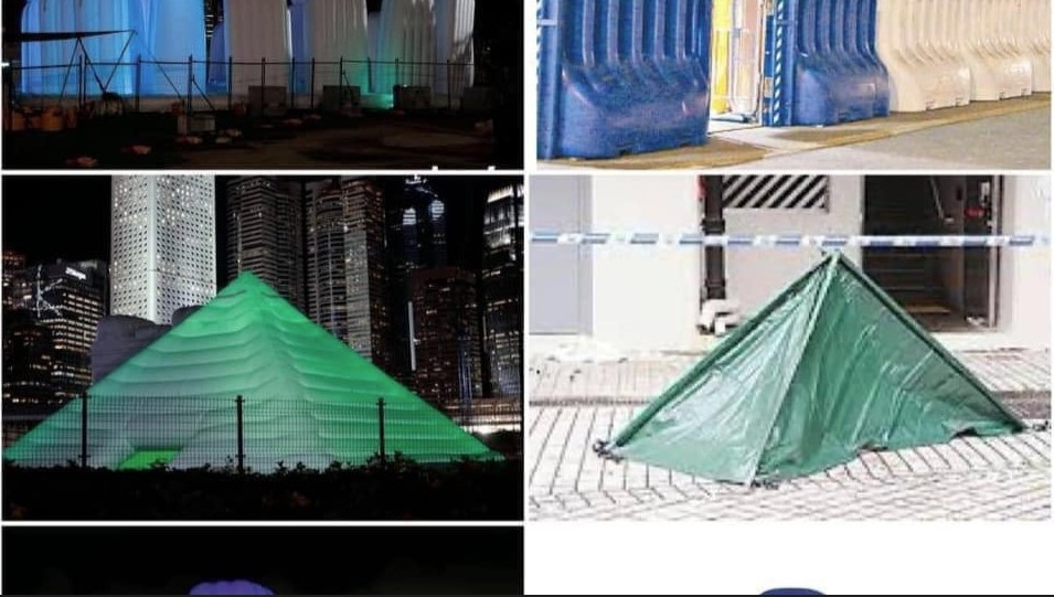 網民嘲笑金字塔打上綠色燈光像「屍體帳幕」。
