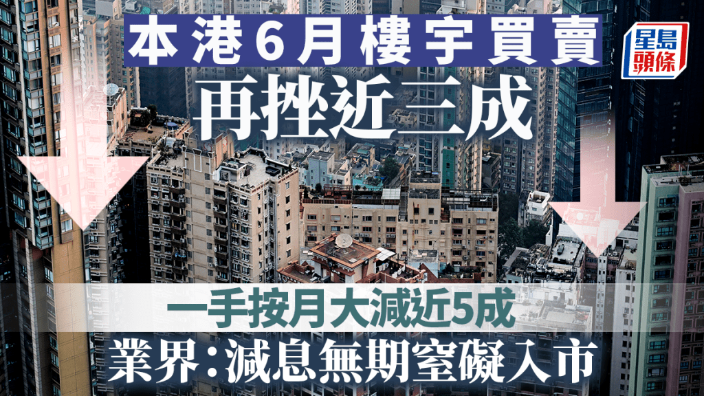 6月樓宇買賣再挫近三成 連跌2個月 一手按月大減近5成 業界:減息無期窒礙入市