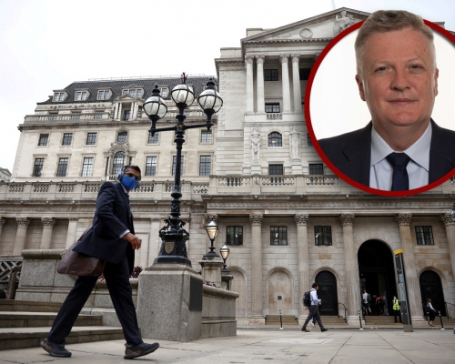 英倫銀行爆冷不加息致英鎊急跌,小圖為Huw Pill。資料圖片
