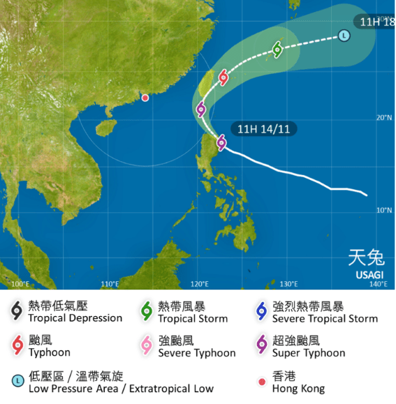 熱帶氣旋「天兔」路徑圖。天文台圖片