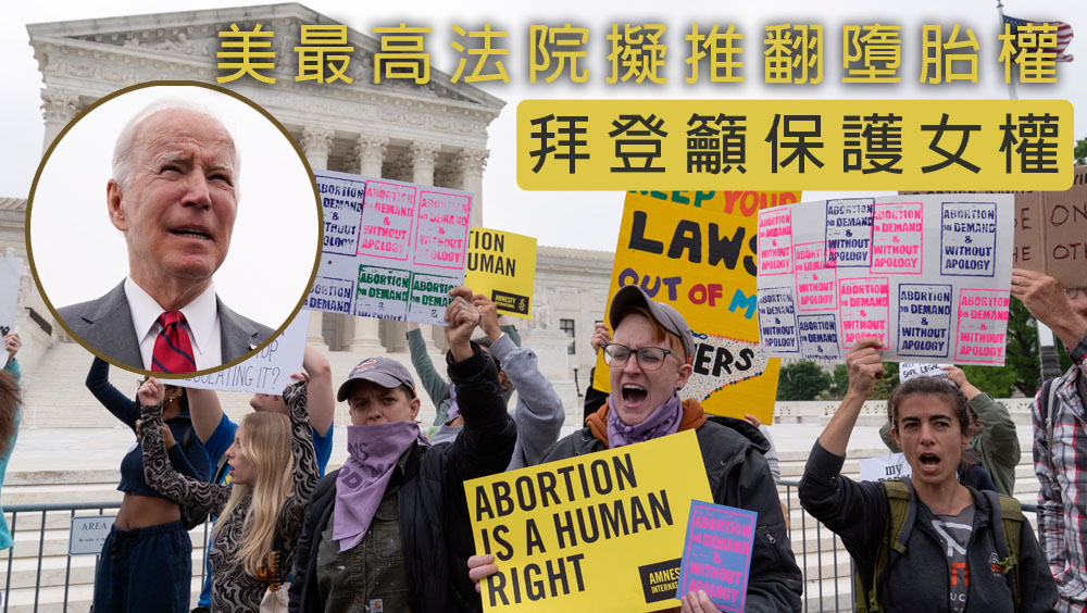 美最高法院證實擬推翻墮胎權，拜登表示墮胎是女性基本權利。AP圖