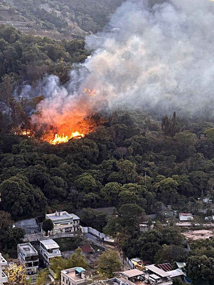 上水華明邨對開山頭發生山火。網圖
