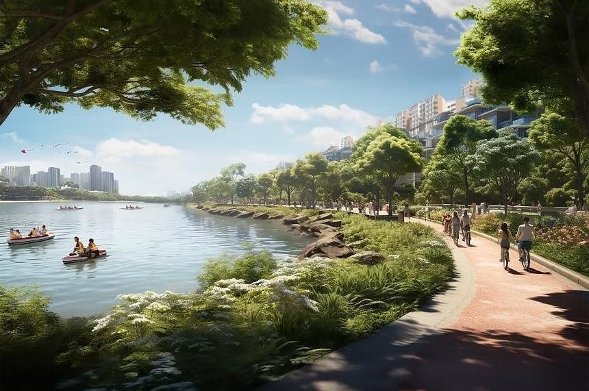 根據構想圖,右邊新加坡擬建的「長島」;圖中的水域是新的蓄水池。網上圖片