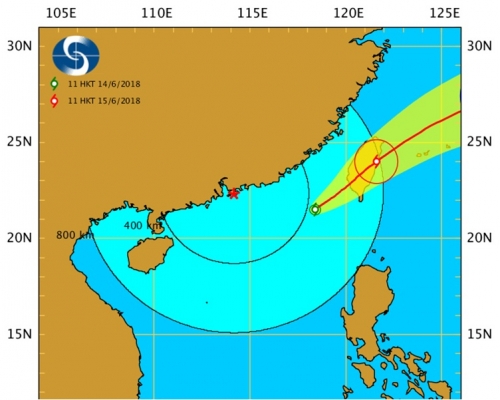 熱帶低氣壓集結在台南之西南約240公里,預料移向台灣。