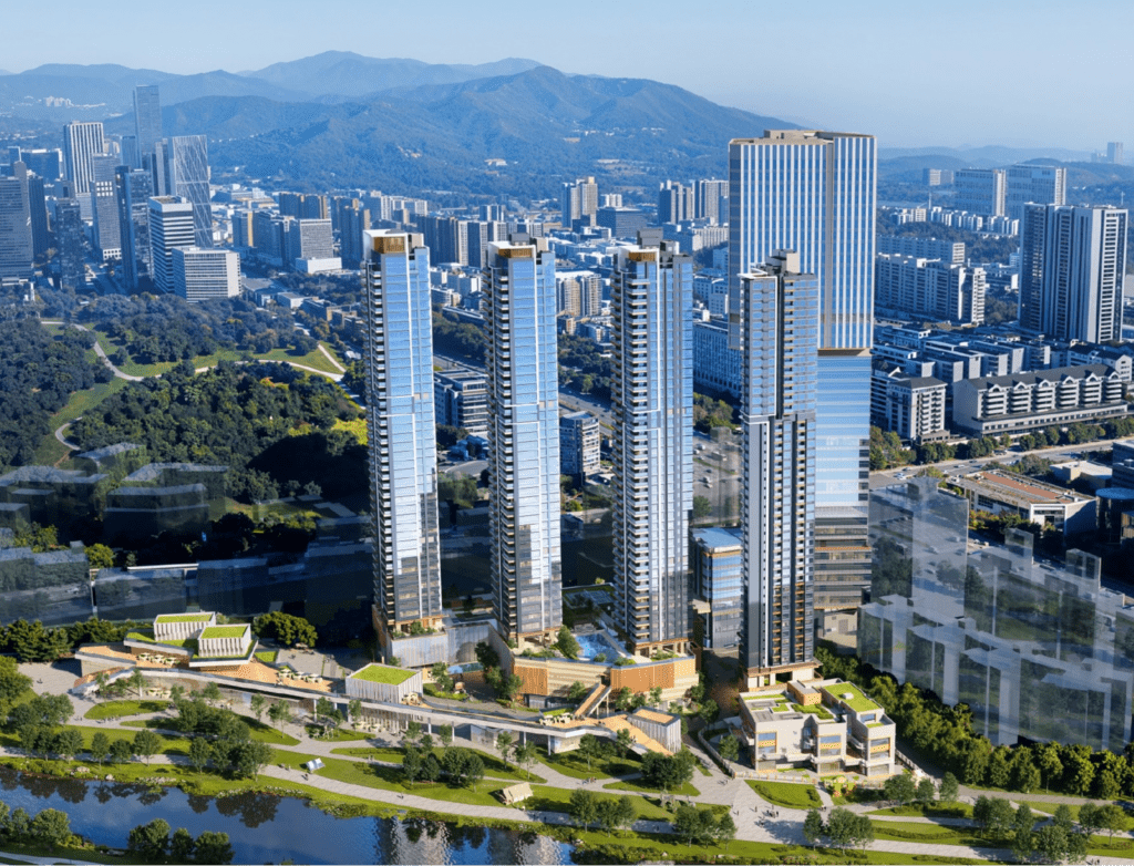 集團位於深圳南山西麗的項目命名為「灣上雲啟」（THE BAY PAVILIA），其住宅部份「灣滶」為集團旗下PAVILIA COLLECTION系列首個落戶內地的項目。（圖中為設計效果示意圖）