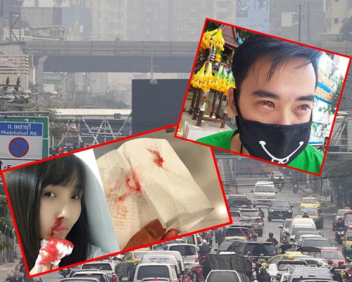 曼谷籠罩有毒霧霾中近1個月,當地有居民出現流鼻血、咳血、眼睛充血等癥狀。
