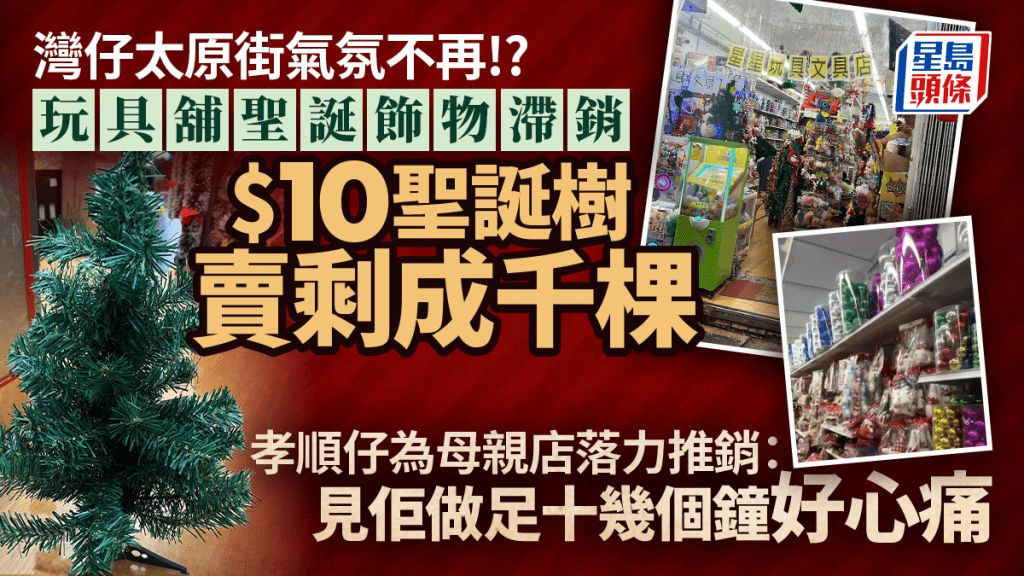 灣仔太原街聖誕飾物滯銷？$10聖誕樹賣剩成千棵 孝順仔為母親玩具店落力推銷：見佢做足十幾個鐘好心痛