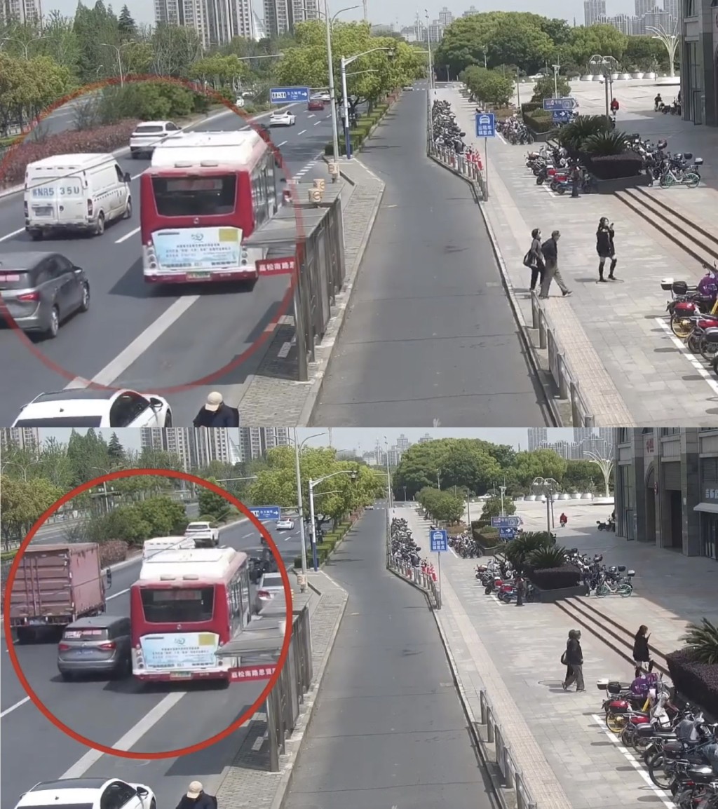 網約車趁巴士出站時「碰瓷」。  上海市公安局