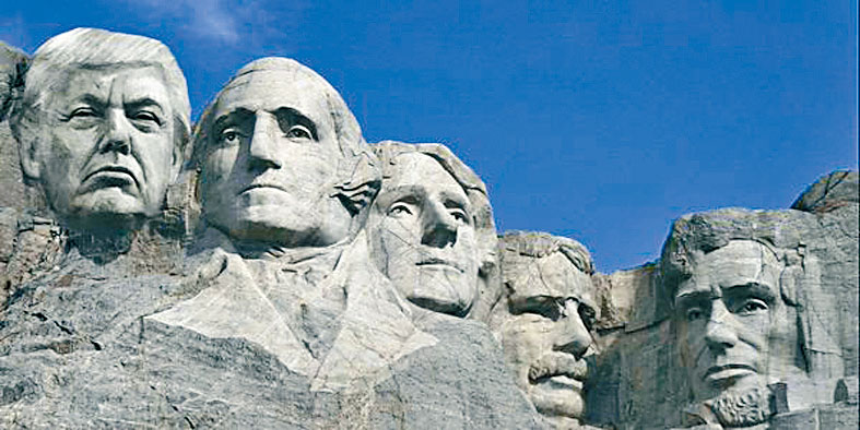 特朗普一群支持者创造的图像，显示总统山凿出特朗普的大头。 互联网设计图