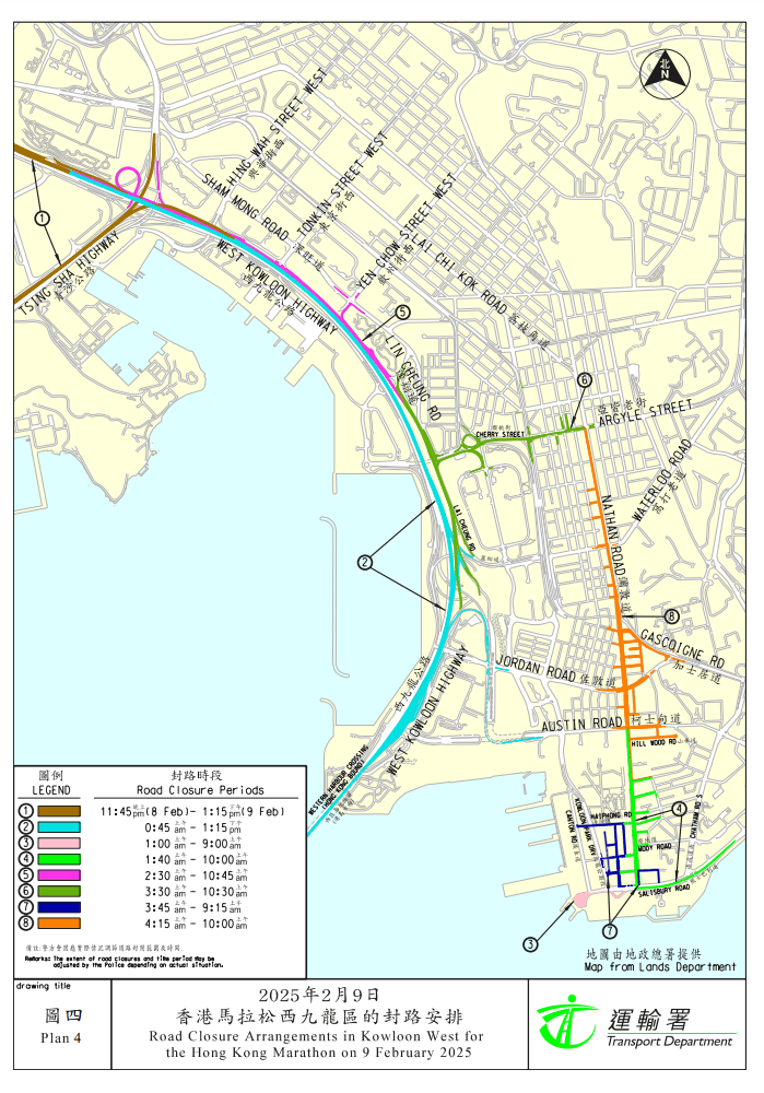 運輸署今晚11時半起分階段封路，所有路段預計下午2時重開。