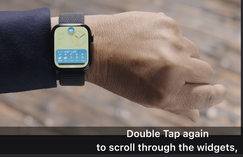 新增手勢功能，可以拇指及食指點2下指尖接聽電話及收線，亦可利用Double Tap操控不同功能，如關掉鬧鐘等。