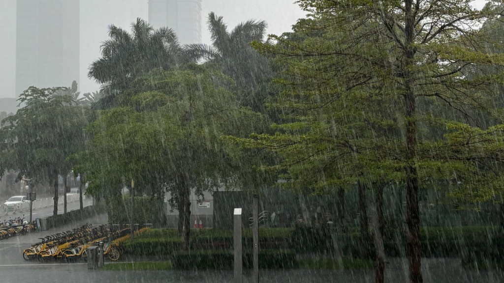 深圳多區生效暴雨黃色預警。(微博)