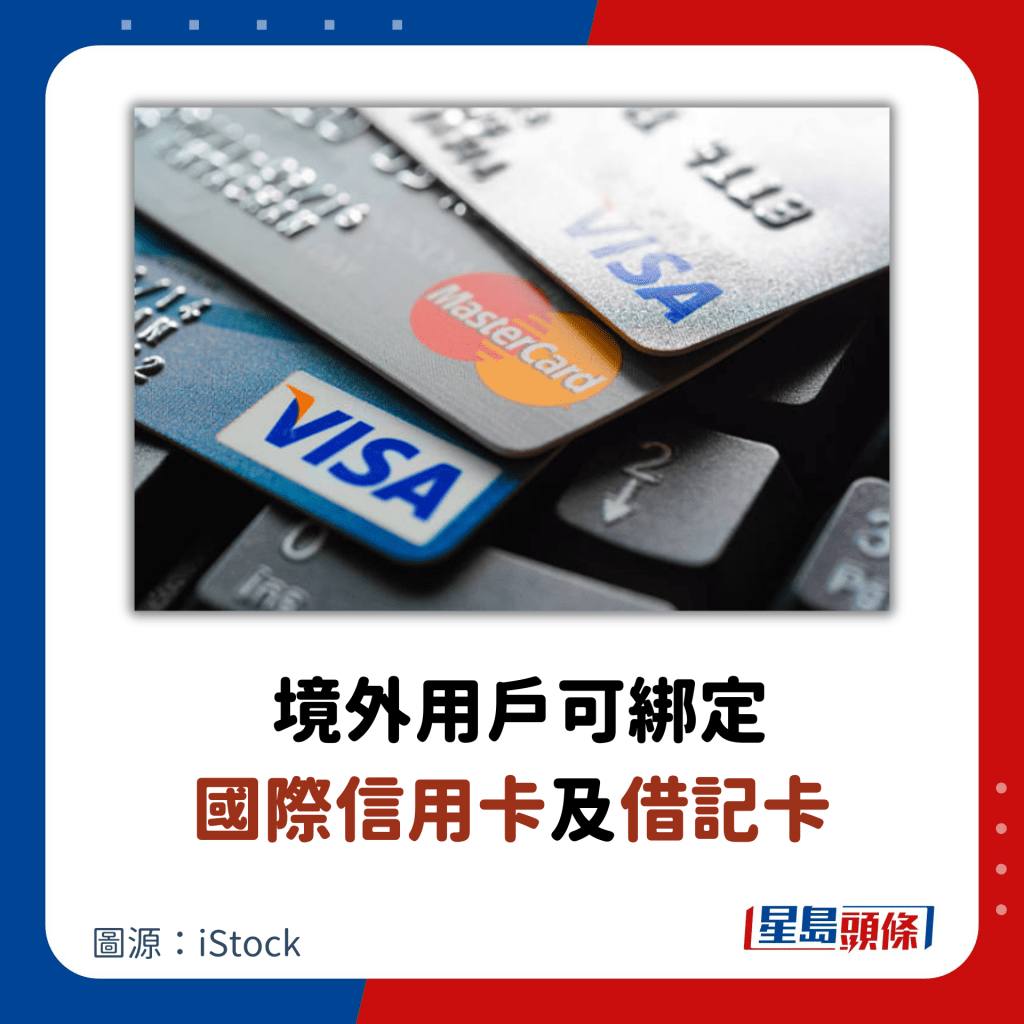 境外用户可绑定 国际信用卡及借记卡