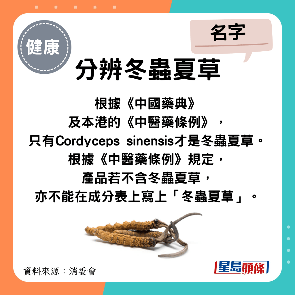 根据《中国药典》 及本港的《中医药条例》， 只有Cordyceps sinensis才是冬虫夏草。