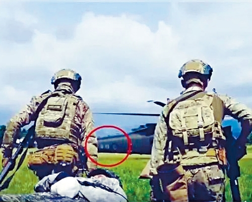 美軍宣傳片中,直升機機身有「陸軍」字眼及「中華民國國徽」。