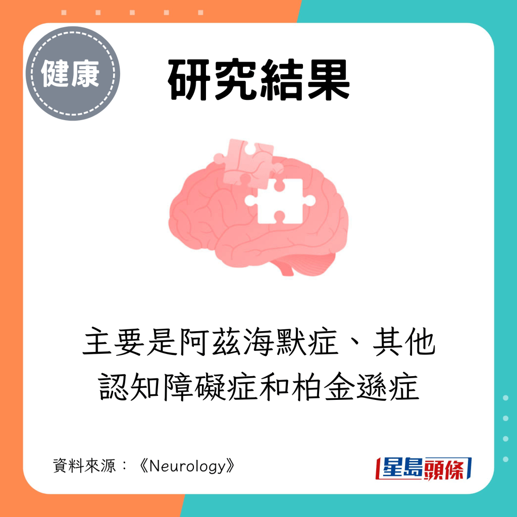 主要是阿茲海默症、其他認知障礙症和柏金遜症