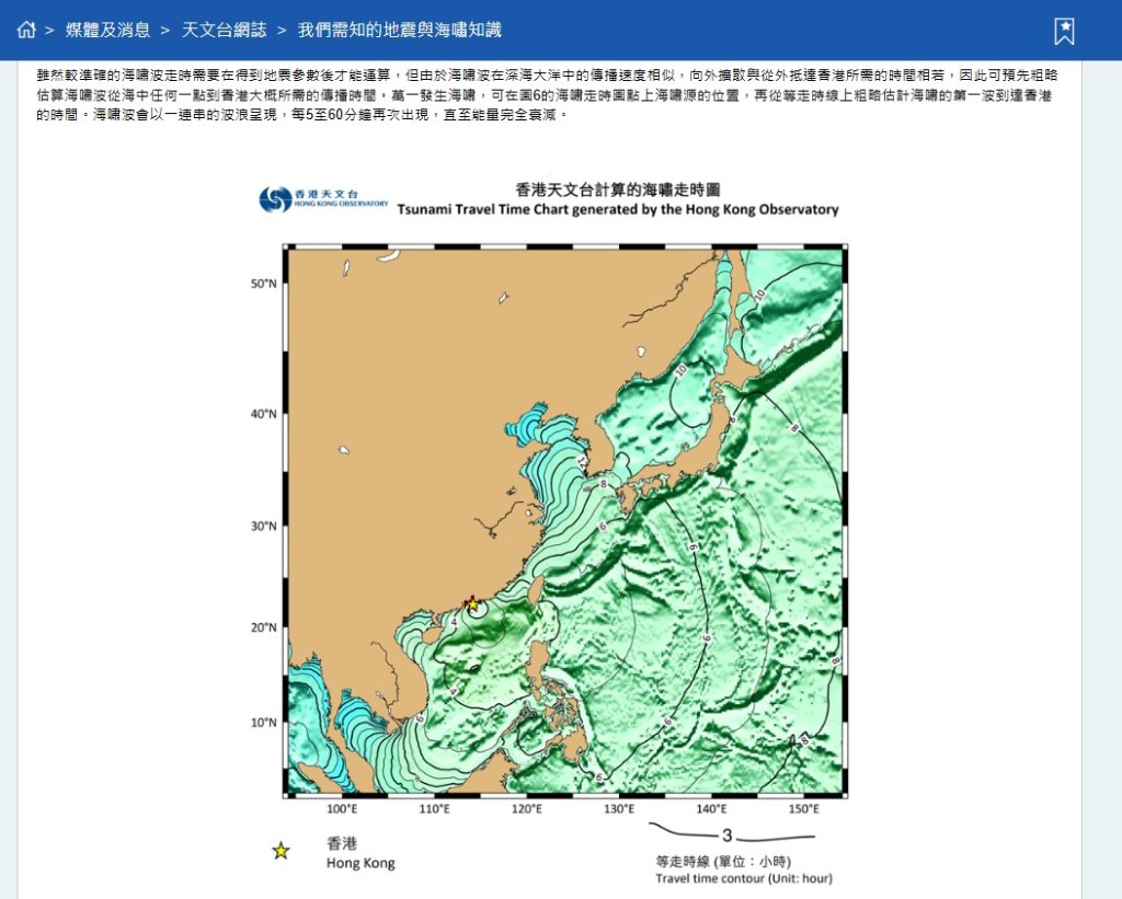 天文台網誌：「我們需知的地震與海嘯知識」。香港天文台網頁截圖