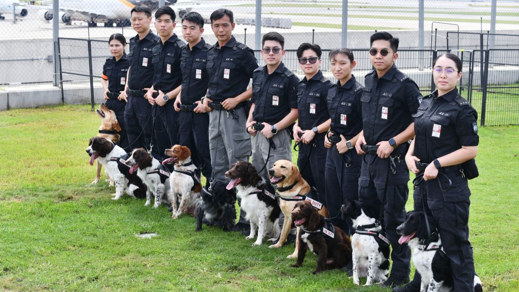 機場保安犬隻行動小組由20隻嗅探犬組成，每隻犬隻均由一名領犬員帶領。