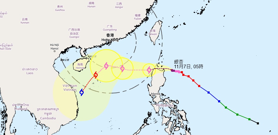 熱帶氣旋「銀杏」路徑預測。