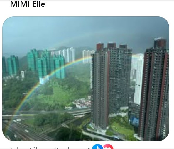 不少網民上載當日另一角度的彩虹相片。天文台fb截圖 不少網民上載當日另一角度的彩虹相片。天文台fb截圖 