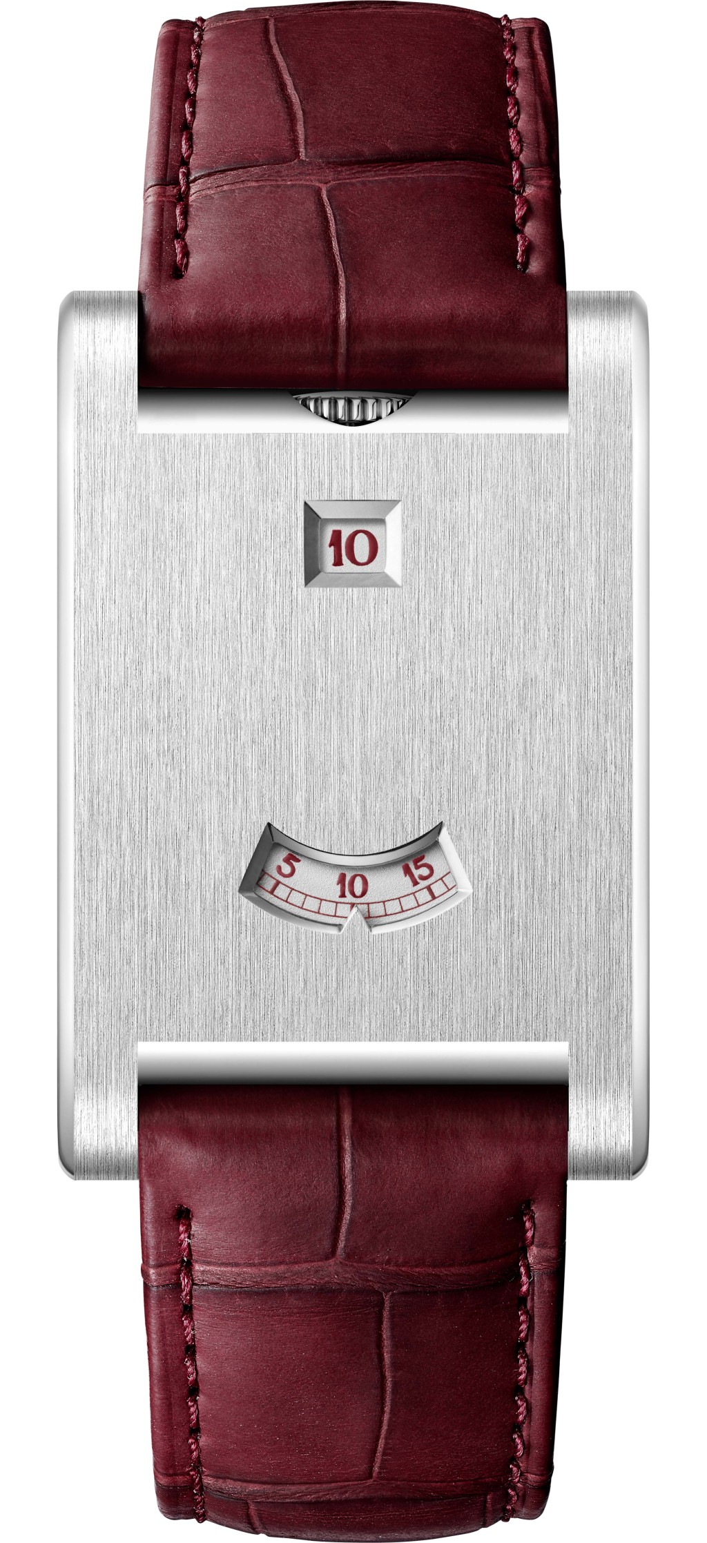 Cartier Privé Tank à Guichets,錶殼:37.6×24.8mm鉑金/ 機芯:9755 MC手上鏈/ 售價:待詢。 Cartier Privé Tank à Guichets,錶殼:37.6×24.8mm鉑金/ 機芯:9755 MC手上鏈/ 售價:待詢。