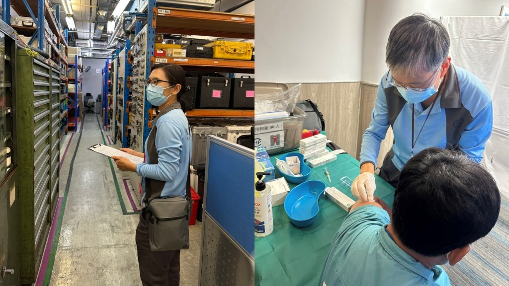 衞生防護中心職員為在機場工作的密切接觸者進行評估及接種疫苗。政府新聞處