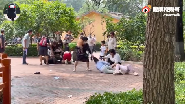 大媽甚至出手扯對方一名女子頭髮。微博片段