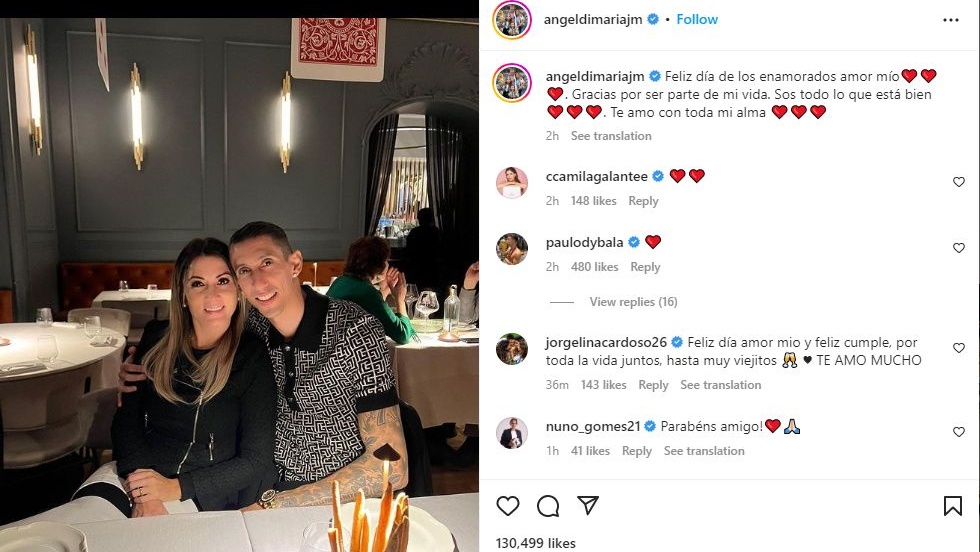 迪馬尼亞在IG向老婆示愛。網上圖片
