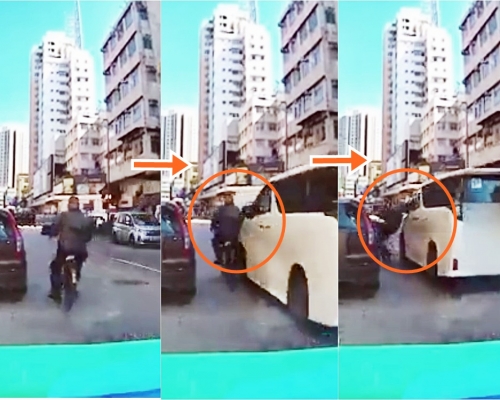 單車手被撞至倒地。影片截圖