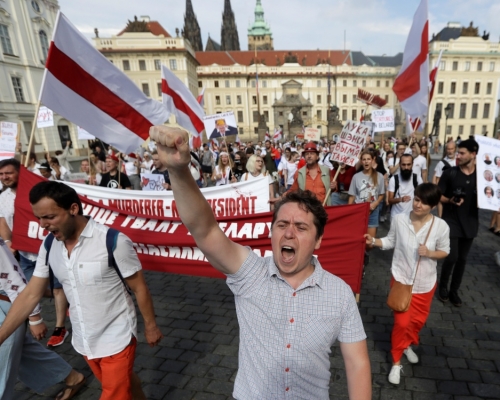 布拉格聲援白俄羅斯情況。AP 
