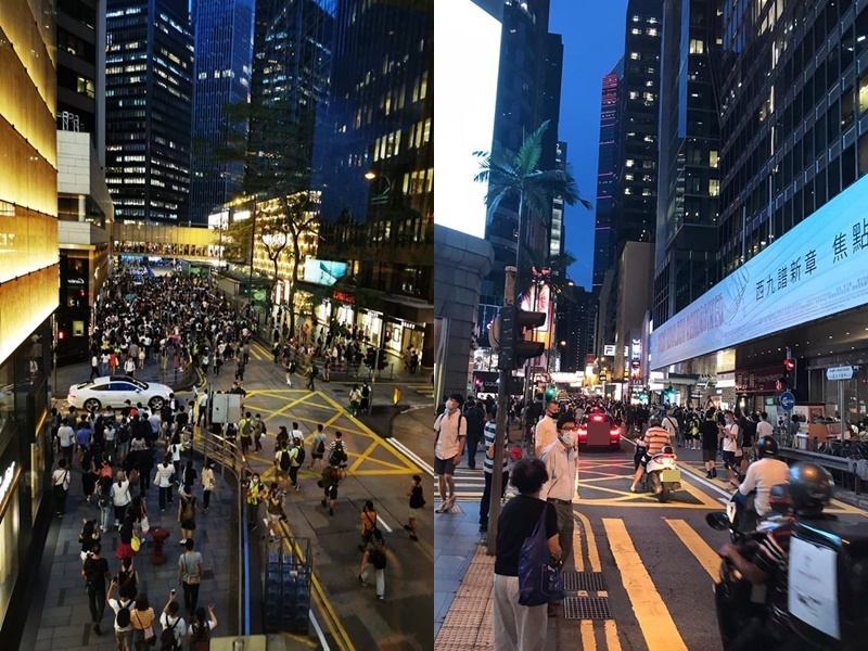 中環有示威者遊行及堵路。警方FB圖片