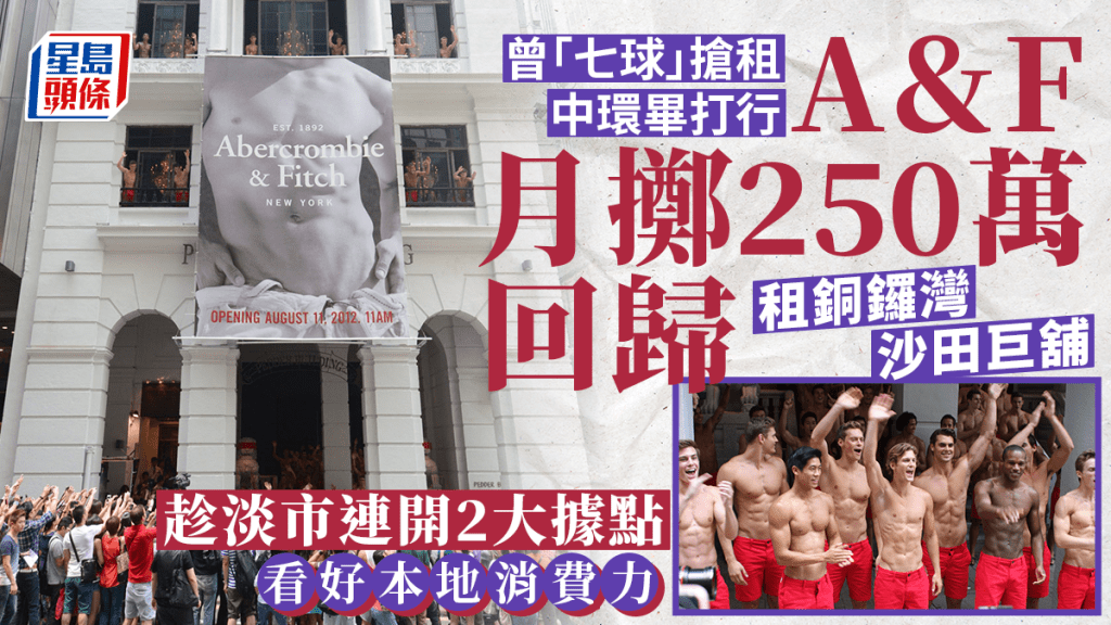 A&F月擲250萬回歸 租銅鑼灣沙田巨舖 趁淡市連開據點 看好本地消費力