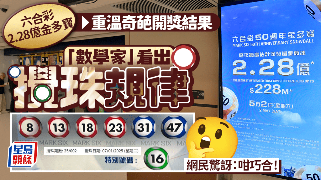 六合彩2.28億金多寶｜重溫奇葩開獎結果 「數學家」看出攪珠規律 網民驚訝：咁巧合｜Juicy叮