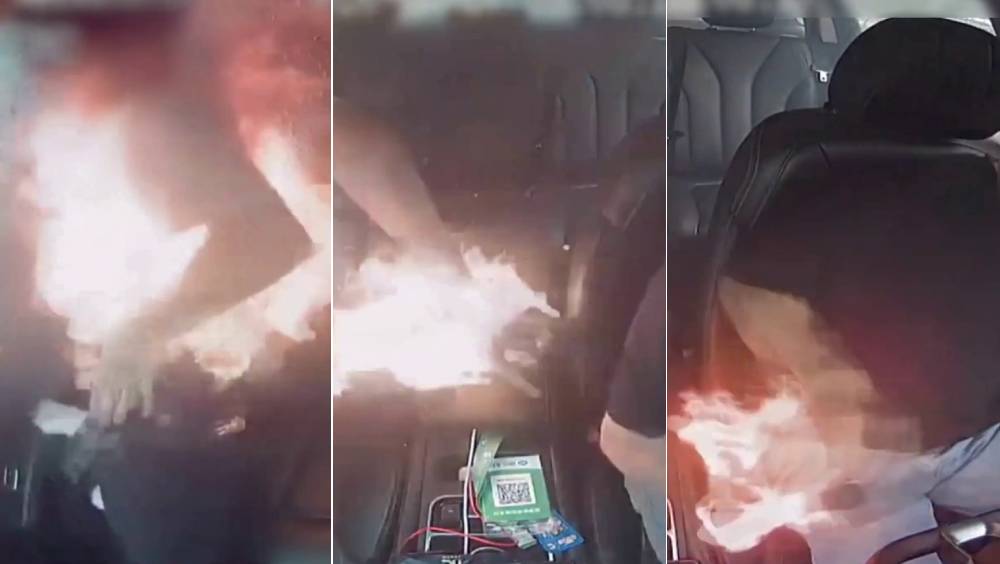 深圳的士男乘客隨身「尿袋」突爆燃焚身，慌亂丟給司機，醒目的哥秒解安全帶滅火。