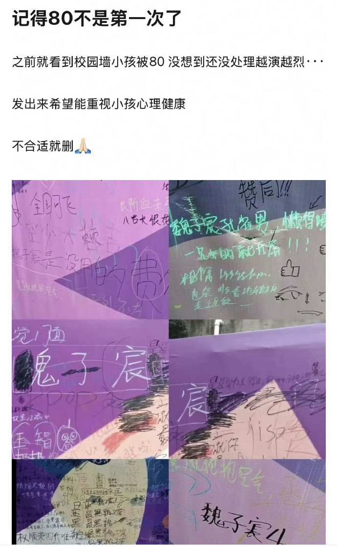 另外，亦有網民分享出學校牆上畫有各種咒罵魏子宸塗鴉的照片，當中包括「魏子宸是一個沒用的廢物」、「魏子宸4（死）」等不堪字眼。