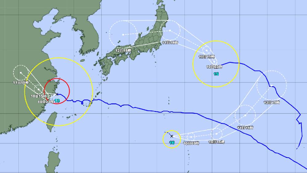 西太平洋海面出現「三颱共舞」。日本氣象廳