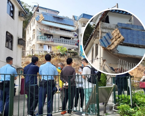 沙田銅鑼灣村昨午發生村屋露台倒塌，警方仍在調查事件。