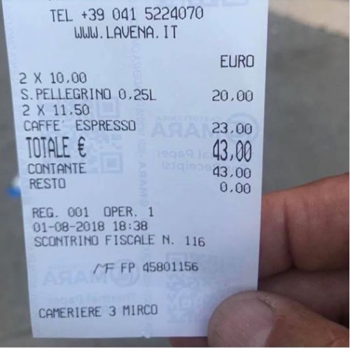 智利遊客在Facebook上公開其消費賬單。網絡圖片