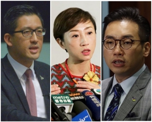 楊岳橋(右)、陳淑莊(中)及林卓廷(左)均不出席儀式。資料圖片