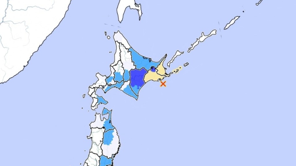 北海道釧路外海發生5.7級地震。(日本氣象廳)