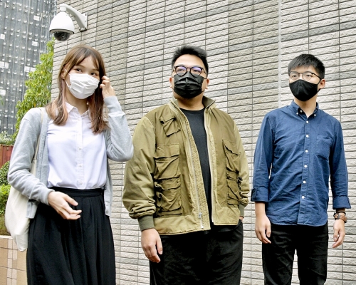 周庭（左）、林朗彥（ 中）及黃之鋒（右）早前罪成判監。資料圖片
